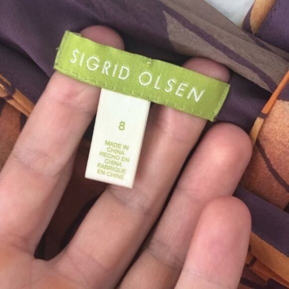 Sigrid Olsen Fan & Creased 100% Silk Dress Lined Floral Goddess Size 8 - Picture 4 of 7
